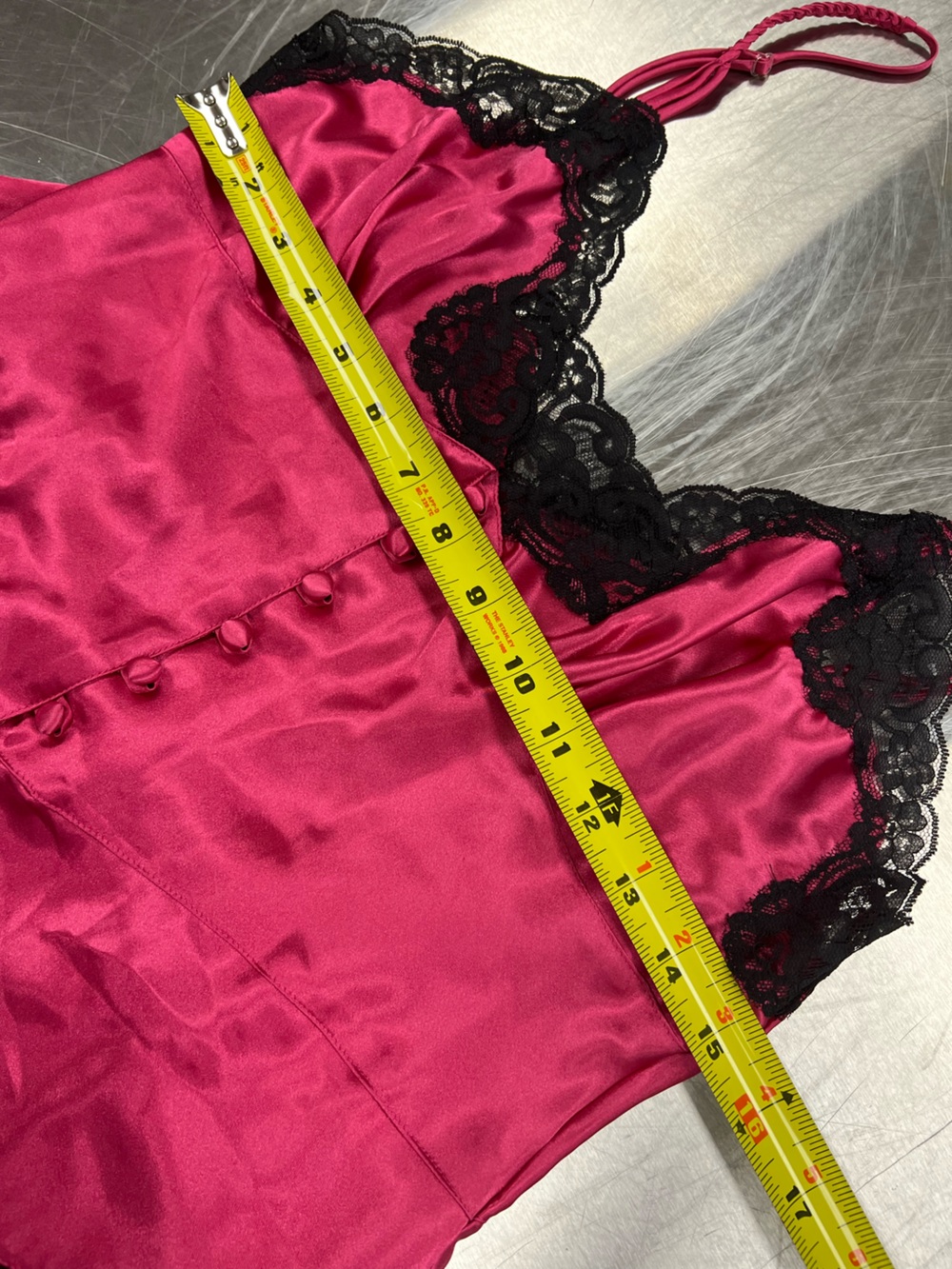 Delicates Hot Pink, Black Lace-Trim, Slip Bodysuit Women’s Medium - Picture 8 of 11